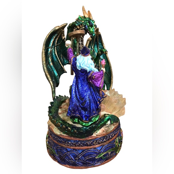 Vintage Musical Sculpture Fantasy Wizard And Dragon Crystals And Wind Chime - Picture 4 of 16